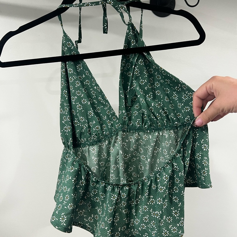 SHEIN Green Floral Print Halter Tank Top Size M - Picture 2 of 3